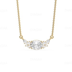 Lab Grown Diamond Oval Diamond Necklace Gold, Diamond Pendant Necklace, Wedding Necklace, Diamond Cluster Necklace, Bridal Necklace Mom Gift