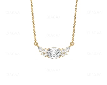 Lab Grown Diamond Oval Diamond Necklace Gold, Diamond Pendant Necklace, Wedding Necklace, Diamond Cluster Necklace, Bridal Necklace Mom Gift