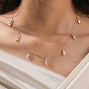 Marquise Diamond Dangle Necklace, Station Necklace, 14K Gold Oval Cut Diamond Necklace, Dainty Diamond Necklace, Diamond Floating Necklace,