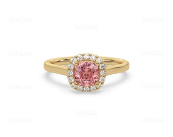1 CT - 3 CT Pink Cushion Halo Diamond Ring, Pink Diamond Ring, Cushion Cut Engagement Ring, Cushion Halo Wedding Ring