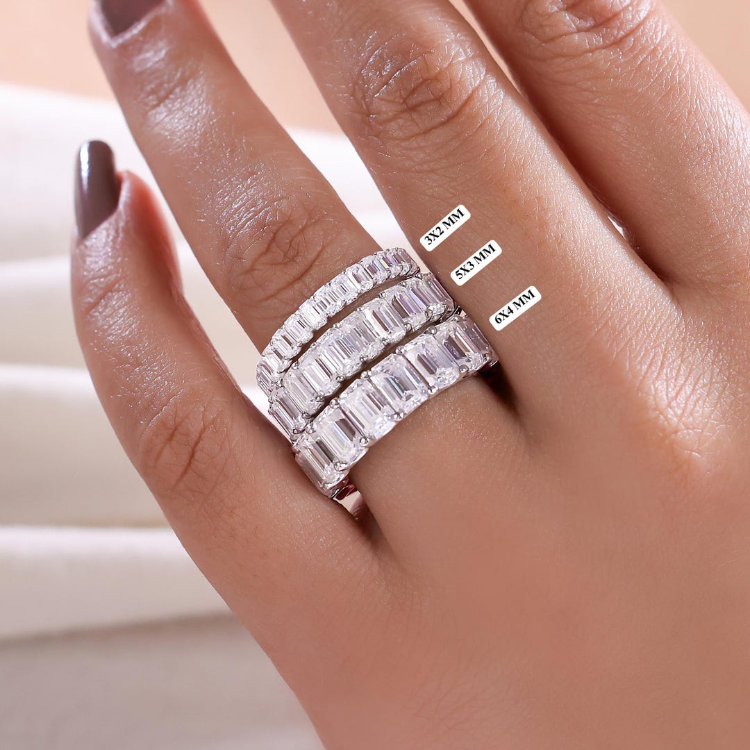 Emerald Cut Lab Grown Diamond Full Eternity Ring, 14K Gold Wedding Band ...