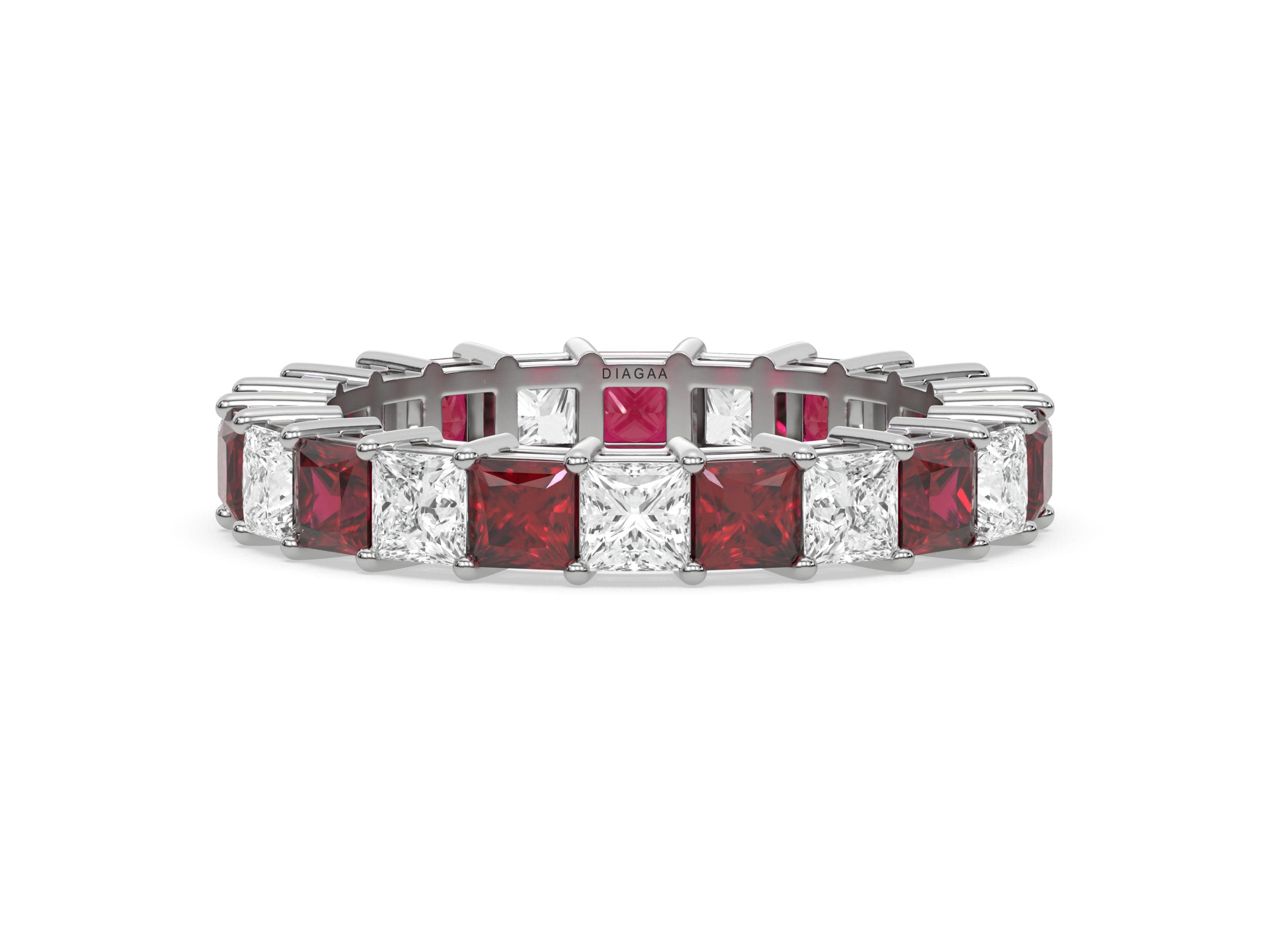 14K Gold Ruby Eternity Ring: Lab Grown Diamond Stackable Band