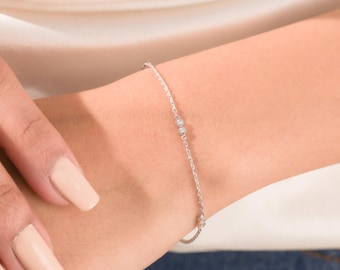 14k Diamond By The Yard Bracelet, Round Diamond Bracelet, Small Diamond Bracelet, Gold Bracelet, Dainty Diamond Bracelet, Bracelet For Women