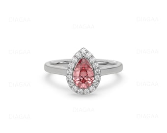 3 CT Pear Diamond Ring, Pink Diamond Ring, Halo Engagement Ring, Halo Diamond Ring, Pink Engagement Ring, Anniversary Gift