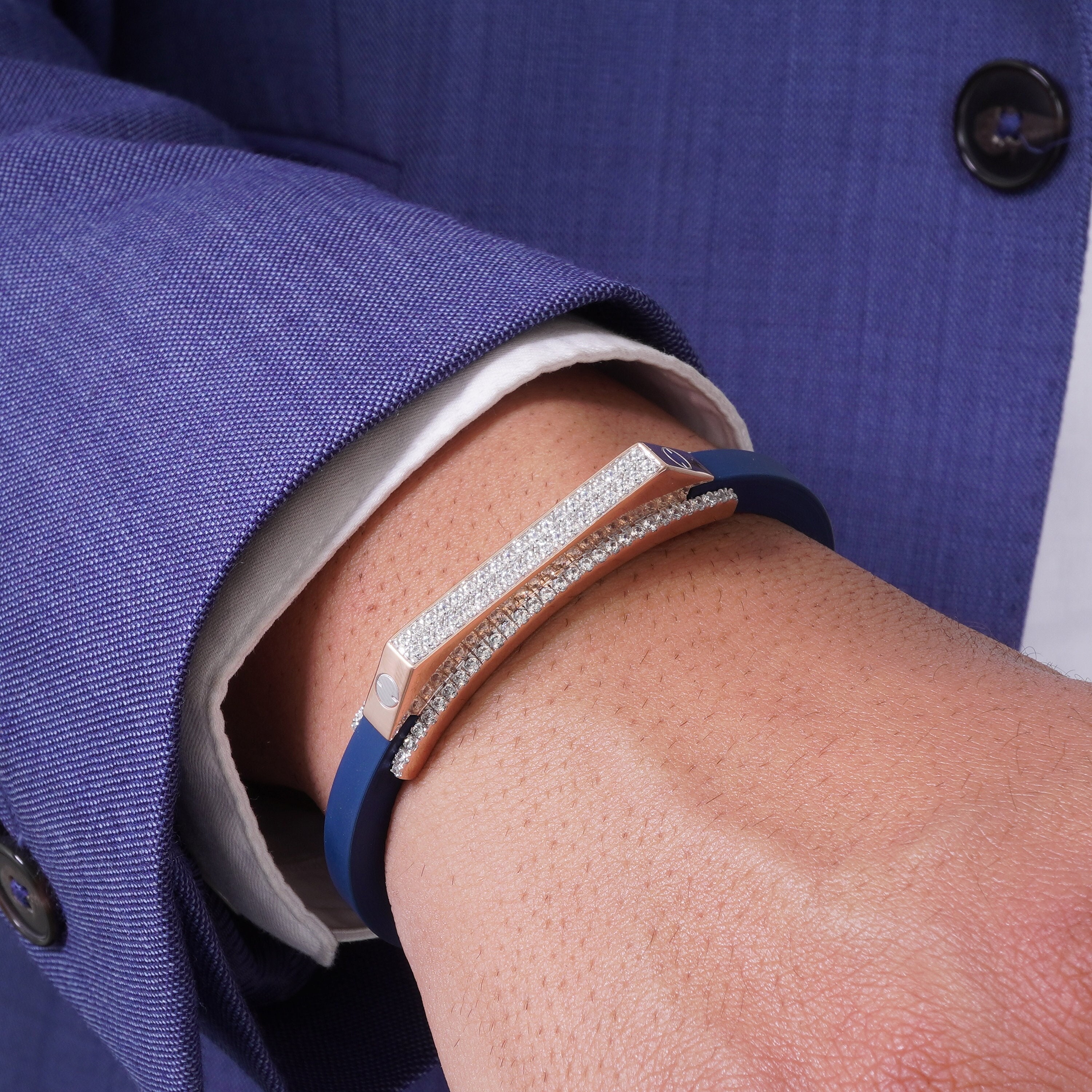Bracelets: Men's black rubber bracelet, steel, blue pvd and black zircon  Nomination City 028805/016