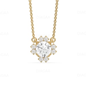 14K Gold Necklace, Lab Grown Diamond Pendant Necklace For Women, Cluster Necklace, Designer Necklace, Round Diamond Necklace, Gift For Her