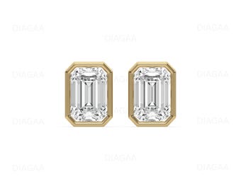 Emerald Cut Diamond Studs Earrings, Solitaire Studs, Bezel Set Stud Earrings, Gold Emerald Cut Earrings, Small Diamond Stud, Gift For Her