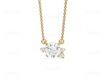 Round Diamond Necklace, Lab Grown Diamond Pendant Necklace, Necklace For Women, Gold Diamond Necklace, 14K Gold Solitaire Necklace Mom Gift