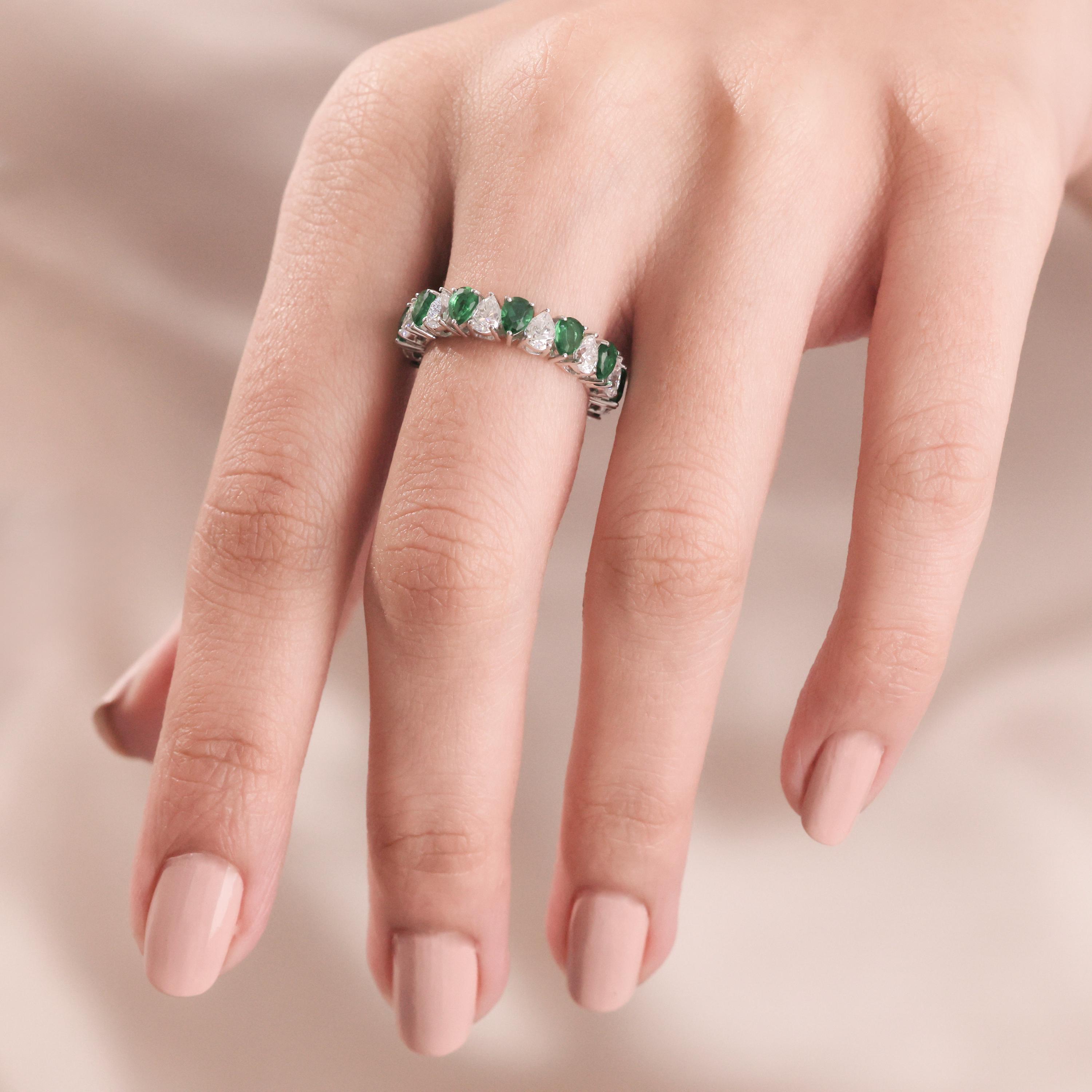 14K Gold Eternity Ring, Emerald Wedding Band Stacking Ring, Infinity ...