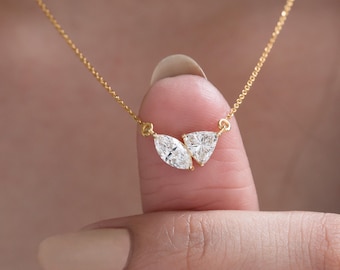 Toi et Moi Lab Grown Diamond Necklace, Marquise and Trillion Pendant, Anniversary Gift