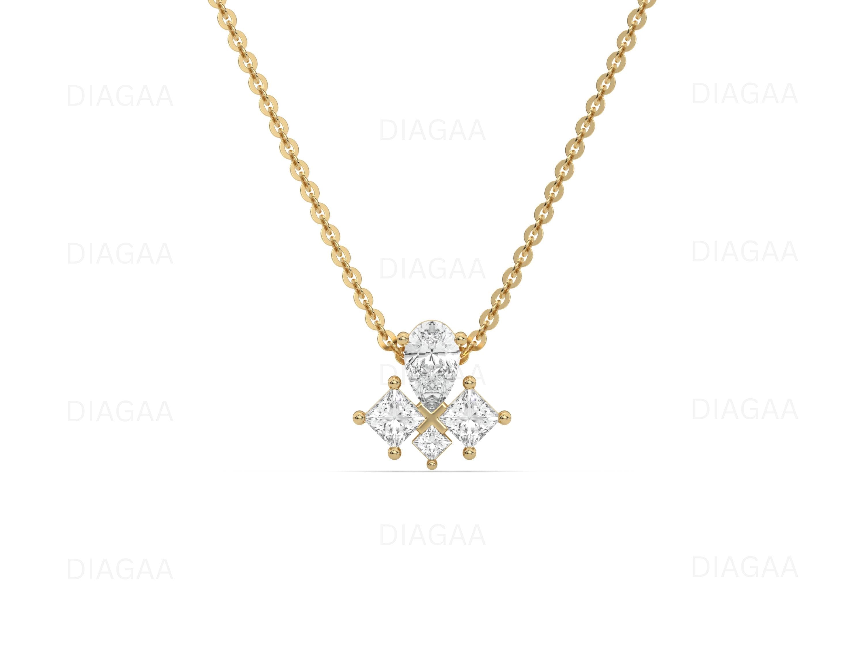 Diamond Pendant Necklace, Lab Grown Diamond Necklace Gold, Designer Necklace, Princess Necklace Layered Necklace, Handmade Jewelry Gift
