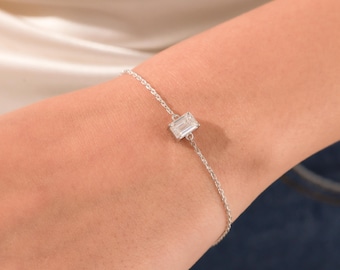 3 CT Emerald Cut Diamond Bracelet, Emerald Diamond, Gold Bracelet, Handmade Jewelry, Women Diamond Bracelet, Bracelet Gift