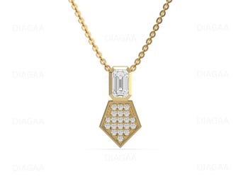 Emerald Diamond Necklace, Lab Grown Diamond Pendant Necklace, Bezel Set Necklace, 14K Solid Gold Necklace, Necklace For Women, Gift For Her