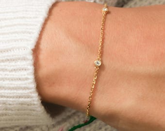Diamond By The Yard Bracelet, Round Diamond Bracelet, Solitaire Bracelet, Gold Bracelet, Small Diamond Bracelet, Bracelet For Women