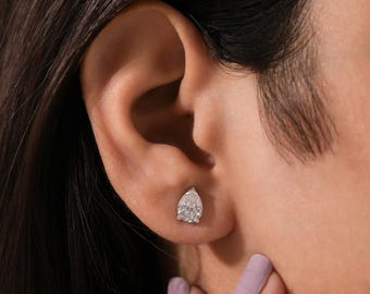 Pear Diamond Earring, Lab Grown Diamond Stud Earring, 1Ct Solitaire Earring, 14K Gold Earring, Gold Stud Earring, Earring For Women, Gift