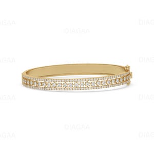 Diamond Bangle Bracelet, Lab Grown Diamond Bracelet for Women, Half Eternity Round Diamond Bracelet, Cuff Bracelet Gold, Stackable Bracelet
