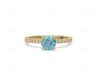 2CT Round Diamond Ring, Blue Diamond Ring, Pave Diamond Ring, White Gold Engagement Ring, Round Solitaire Engagement Ring, Ring For Women