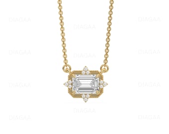 Lab Grown Diamond Necklace, Emerald Necklace, Solitaire Necklace For Women, Dainty Necklace, 14K Solid Gold Pendant Necklace, Gift For Her
