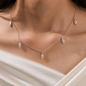 Marquise Diamond Necklace Charm, Dangling Necklace, Gold Marquise Diamond Necklace, Dainty Diamond Necklace, Floating Necklace, Gift For Her