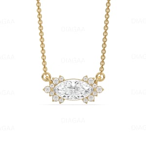 Marquise Diamond Necklace Cluster, Lab Grown Diamond Necklace, Diamond Pendant Necklace, Unique Necklace, 14K Bridal Necklace, Gift For Her