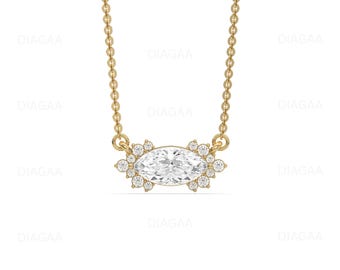 Marquise Diamond Necklace Cluster, Lab Grown Diamond Necklace, Diamond Pendant Necklace, Unique Necklace, 14K Bridal Necklace, Gift For Her