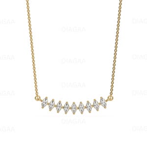 Curved Bar Diamond Necklace With Marquise Solitaire, Marquise Cut Diamond Necklace, Dainty Diamond Necklace, Gold Diamond Necklace, Gf Gift