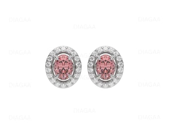 6 CT Pink Diamond Earring, Oval Diamond Stud Earrings, Halo Stud Earrings, Statement Earring, Pink Diamond Jewelry, Gift For Her