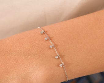 Dangling Diamond Bracelet, Round Diamond Bracelet, Gold Diamond Bracelet, Women Diamond Bracelet, Diamond Charm Bracelet