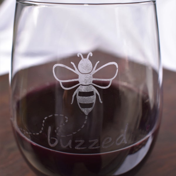 Buzzed stemless wine glass - etched or printed gift for her/gift for him