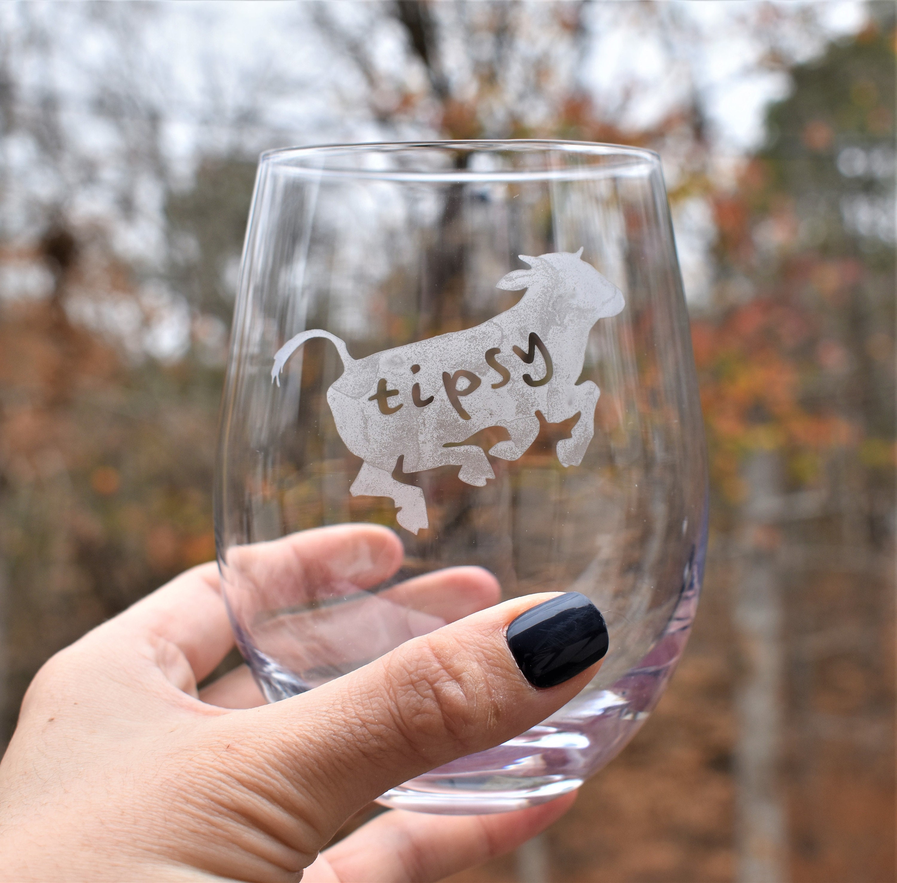 Fun Cow Gifts for Cow Lovers - Not in The Mood Moo, B***h Get Out The Hay 17 oz 2pc Stemless Wine Glass Set, Colored - Fun Cow Glasses - Cute