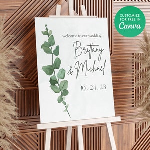 Watercolor Greenery Eucalyptus Wedding Welcome Sign Poster - Instant Download, Canva Customizable, Printable Wedding Welcome Sign