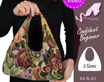 Patrón de costura para bolso tote Hilary Hobo / PDF + Videotutorial - 3 tamaños - Ideal para tapicería, mezclilla, jacquard y telas de peso medio a grueso.