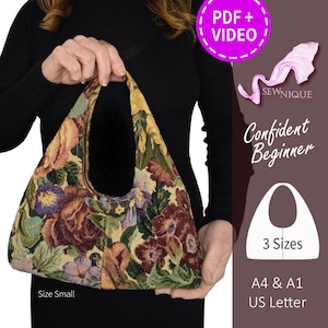 Hilda Hobo Tote Bag Sewing Pattern | PDF + Video Tutorial - 3 Sizes - Ideal for Tapestry, Denim, Jacquard, Mid to Heavy Weight Fabrics