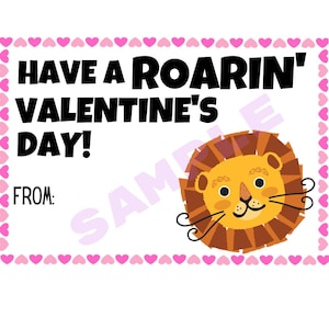 Lion Valentines, Cute Animal Valentines, School Valentines, downloadable printable digital valentines, Preschool valentines