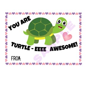 Turtle Valentines, Digital Printable Valentines for Kids, School Valentines, animal valentines, preschool valentines, day care valentines