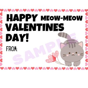 Kitty Valentines, Cute Cat Valentines, school valentines, digital printable downloadable valentines, group valentines for preschool