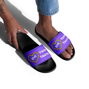 Unisex Pride Sandals, LGBTQ Flip flops, Love your truth, Gay sandals, queer flip flops, gift for LGBTQ person, purple pride sandals