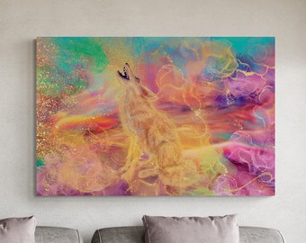 Colorful Coyote Wall Art | Wildlife Digital Art Print | Animal Abstract Art | Contemporary Home Decor | Fantasy Art Print