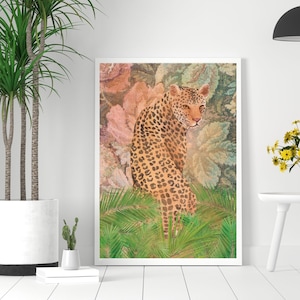 Retro Vintage Leopard Print | Animal Illustration | Digital Wildlife Wall Art | Minimalist Print | Boho Home Decor | Big Cat Print | Leopard