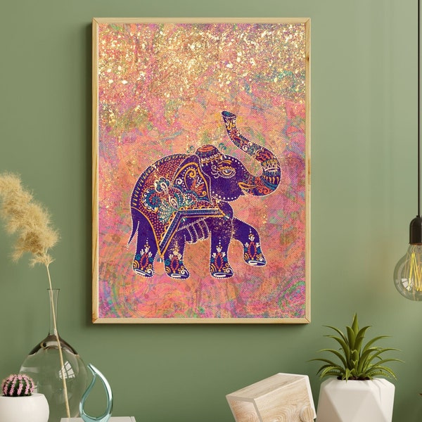 Retro Elephant Art Print | Vintage Elephant | Digital Minimalist Art | Animal Wall Art | Boho Home Decor | Colorful Art Print | Wildlife Art