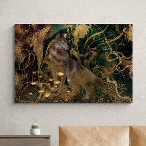 Arte abstrata do lobo cinzento | Impressão místico da arte de Digitas do lobo | Arte colorida do lobo | Decoração de parede de animais | Vida Selvagem | Arte da parede da sala de estar