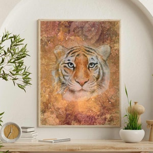 Tiger Print | Vintage Wall Art | Boho Decor | Modern Wall Art | Digital Wildlife Art |  Animal Wall Art | Home and Living Decor