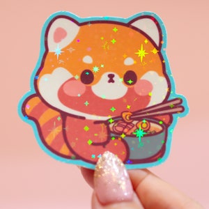 Red Panda Sticker Holographic Waterproof Vinyl Sticker - Ramen