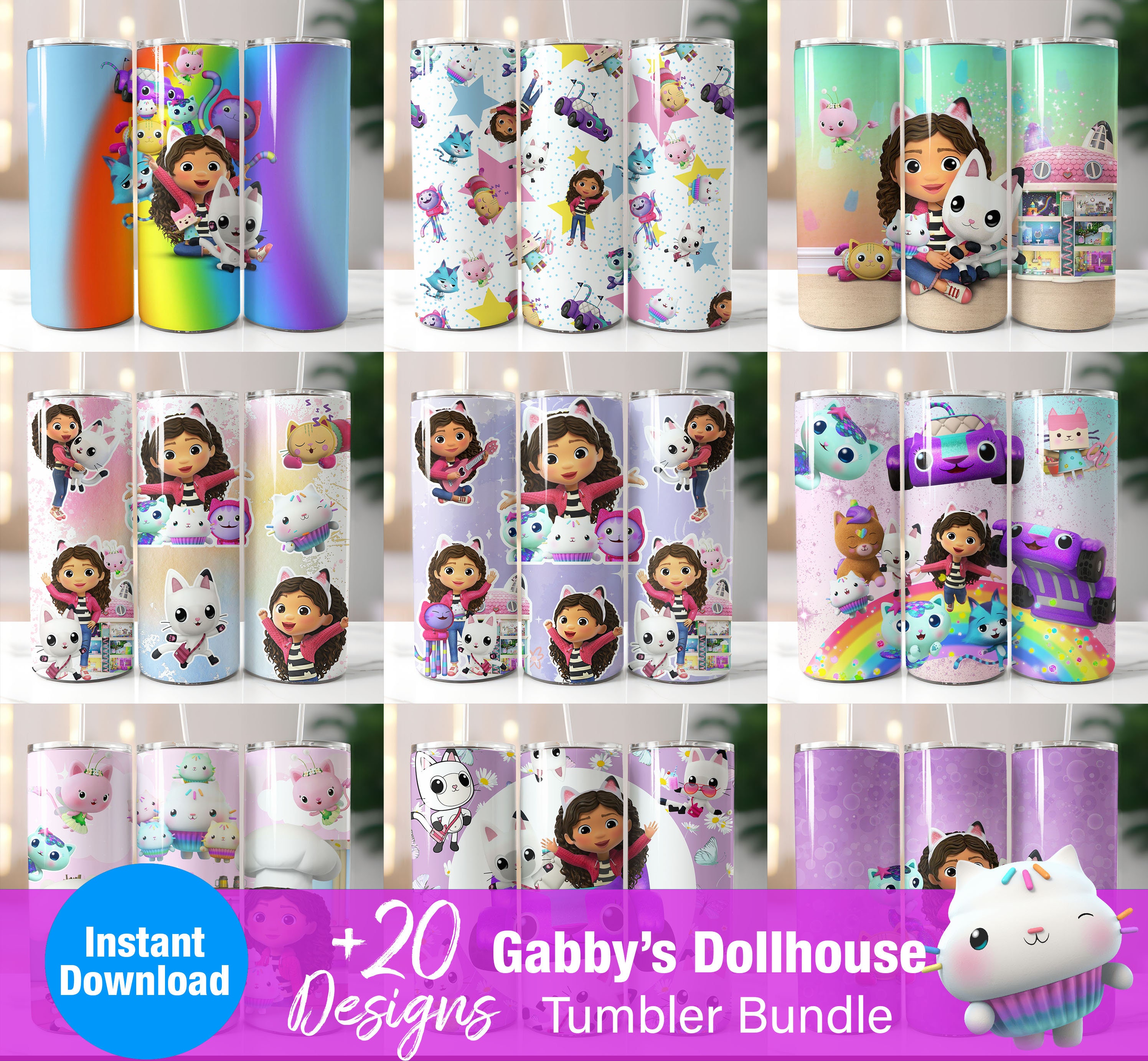 Gabby's dollhouse , Gabby et la maison magique, lot de 3 ,  Français,téléchargement numérique, Chambre, enfants, décoration chambre  d'enfant. -  France