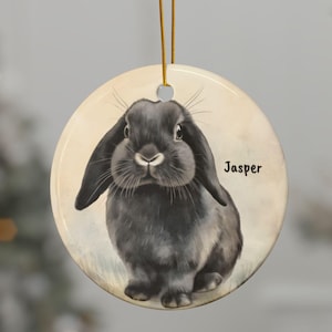 Enfeites de cerâmica personalizados Mini Lop Rabbit, impressão de 2 lados, enfeite de coelho preto, enfeite de coelho preto, enfeite de coelho, Mini Lop fofo