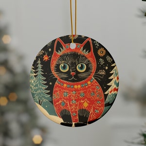 Scandinavian Cat Ceramic Ornaments (1pc, 3pcs, 5pcs, 10pcs), Scandi Home Holiday Decor, Cat Owner Christmas Gifts, Nordic Folk Art Ornaments