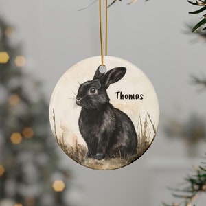 Gepersonaliseerde mini hangoor konijn keramische ornamenten, dubbelzijdige print, zwart konijn ornament, zwart konijn ornament, konijn ornament, schattige mini hangoor