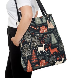 Skandinavisches Design Einkaufstasche, Scandi gedruckte Einkaufstasche, Nordische Volkskunst-Druck Markttasche, Bauernmarkt-Tasche, Bibliothekar-Einkaufstasche, Nordische Kunst