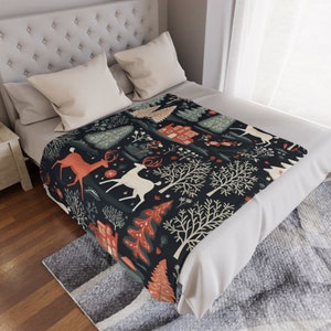 Skandinavische Minky-Decke, Nordische Volkskunst Gedruckte Fleece-Decke für die Feiertage, Weihnachtsdecke für die Familie, Skandinavisches Wohndekor