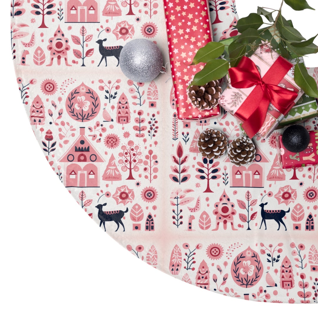 Pink Christmas Tree Skirt, Scandinavian Christmas Tree Skirt, Christmas
